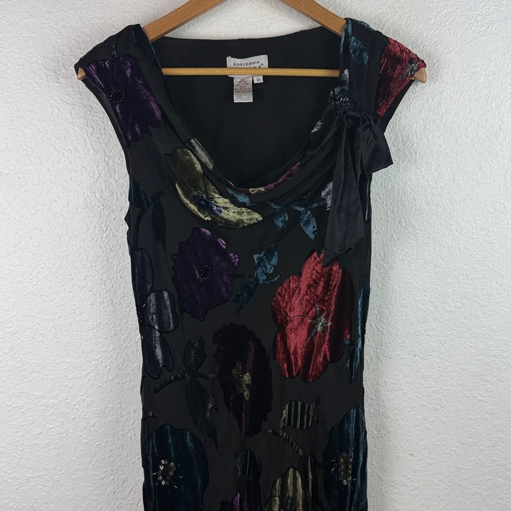 Perfect Adrianna Papell Vintage silk velvet burnout beaded long floral dress Y2K - Picture 2 of 9
